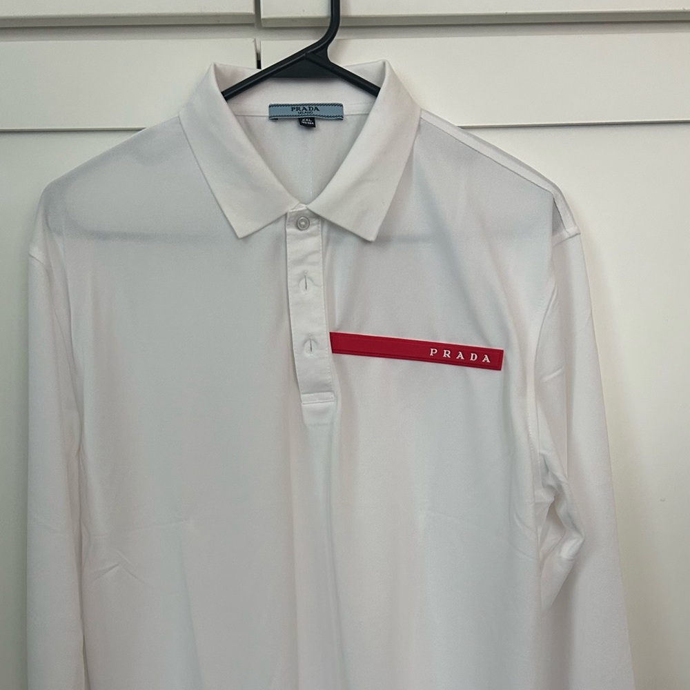 Prada Men's White Polo with Red Accent